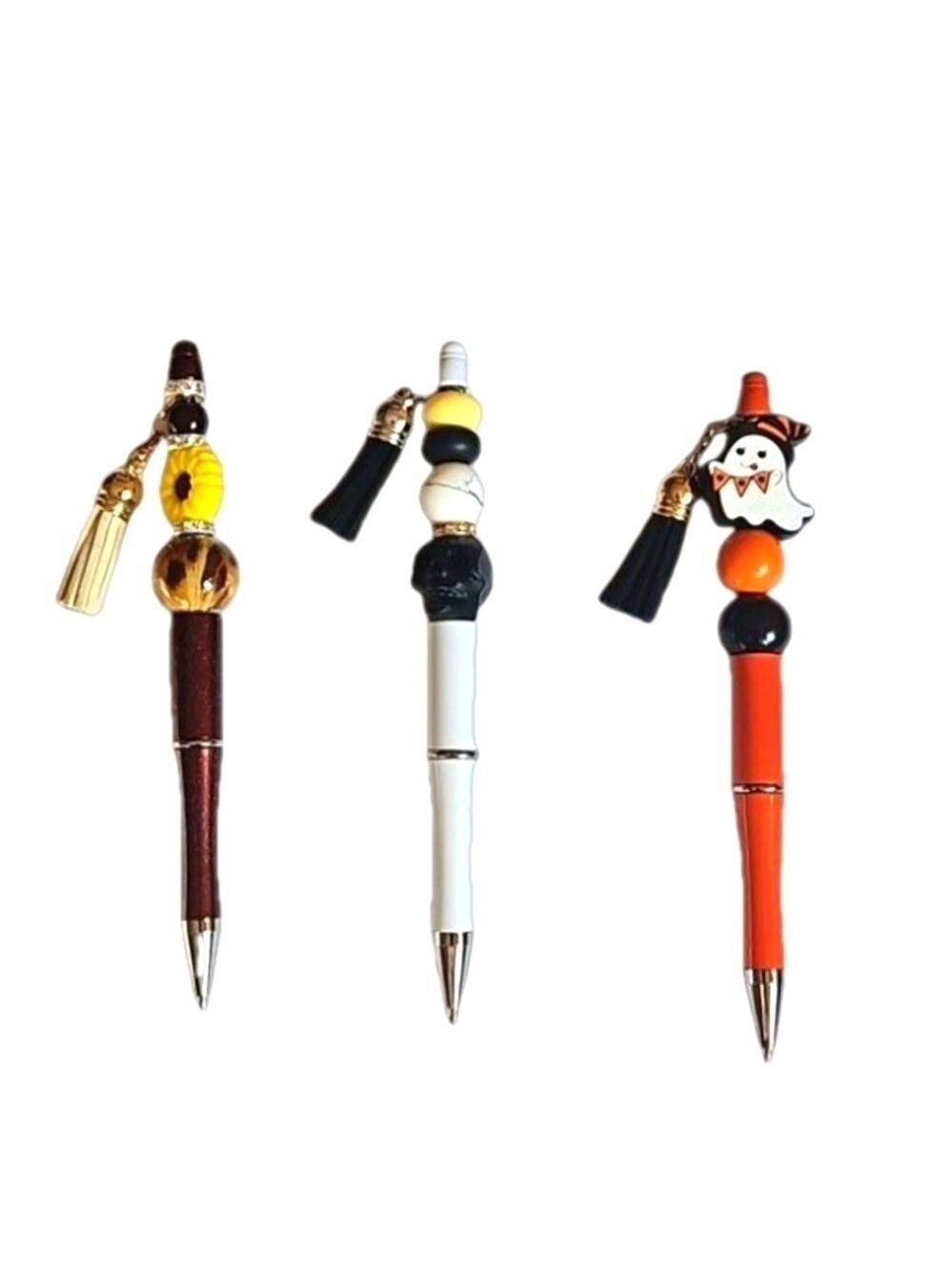 Handmade Beaded Pens Set of 3 Fall Halloween Floral